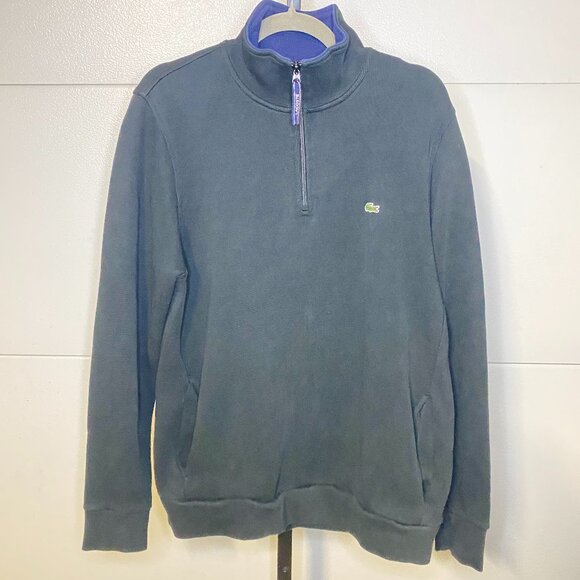 Lacoste 1/4 Zip Up Pullover Sweater Mens XL Heavyweight 100% Cotton Croc Logo - Picture 1 of 10